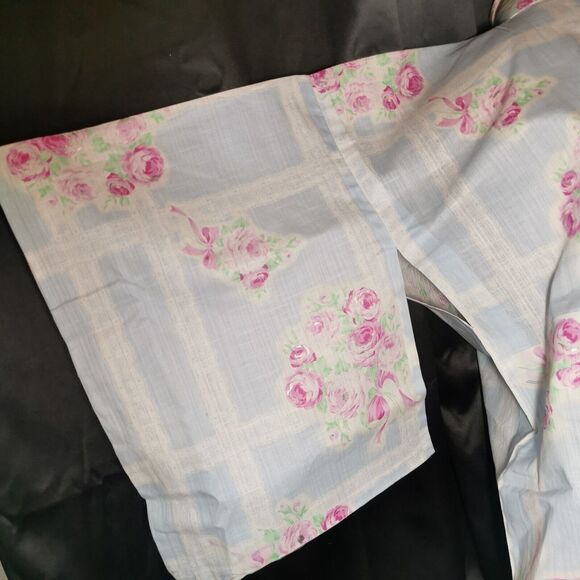 Light Blue Rose Lace Womens Yukata Kimono Floral Summer Japan Vintage Rare Retro - Picture 3 of 8